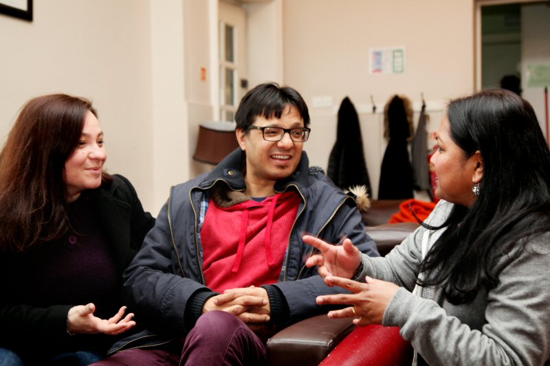 Photograph of students in Westcott common room