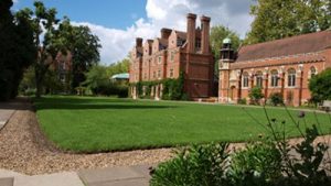 The lawn and chapel at Ridley Hall